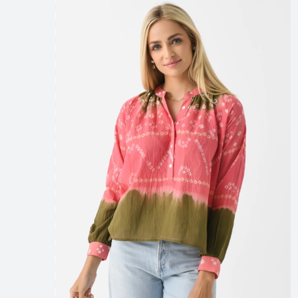 V De Vinster womens XS bandani pink green blouse nwt